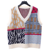 XFPV 2022. Novi jesenski modni pleteni prsluk s leopard prošivenim V-izrezom u korejskoj verziji Trend široki ženski prsluk