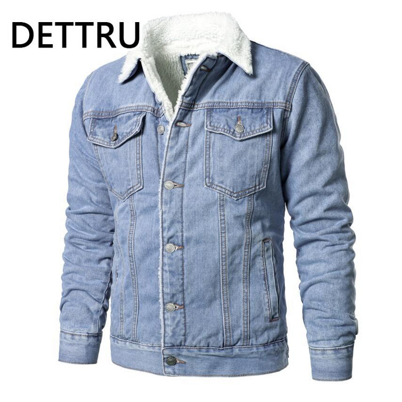 Muške svijetloplave traper jakne Ležerne traper kapute Nove muške visokokvalitetne vunene podstave Deblje zimske traper jakne Topli kaputi Veličina 6XL