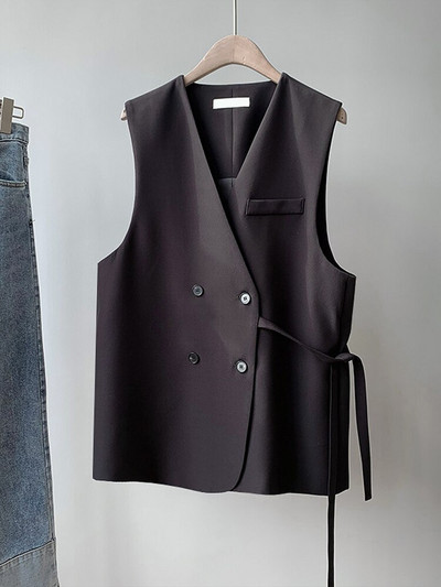 GOPLUS rudens veste sievietēm retro V veida kakla izgriezuma divrindu īsās vaļīgas vestes sievietēm Chalecos Para Mujer Kamizelka Damska C8261