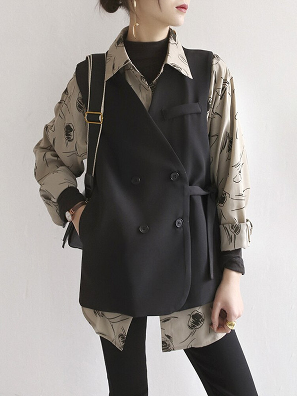 GOPLUS rudens veste sievietēm retro V veida kakla izgriezuma divrindu īsās vaļīgas vestes sievietēm Chalecos Para Mujer Kamizelka Damska C8261