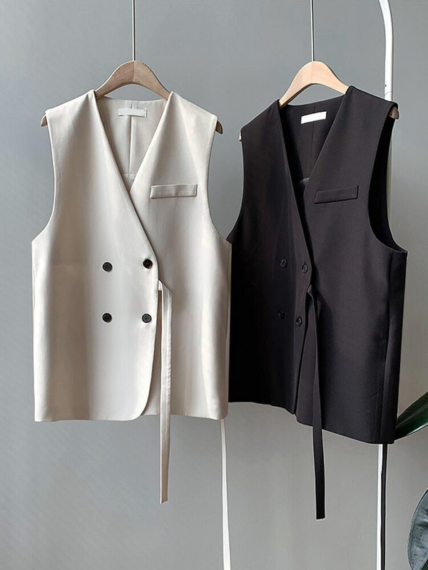 GOPLUS rudens veste sievietēm retro V veida kakla izgriezuma divrindu īsās vaļīgas vestes sievietēm Chalecos Para Mujer Kamizelka Damska C8261