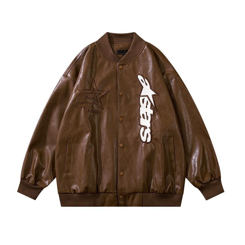 Vintage Moto Vīriešu PU ādas jaka Biker Amerikāņu beisbola uniforma Sieviešu pavasara vējjaka mētelis rudens virsdrēbes hiphop melns