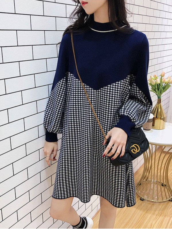 Trikotāžas kleitas ar garām piedurknēm Elegantas sieviešu kleitas ballītei 2022. gada rudens ziema, jaunas O veida kakla izgriezuma brīvi džemperi, sieviešu džemperi