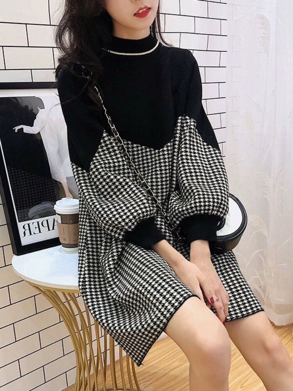 Trikotāžas kleitas ar garām piedurknēm Elegantas sieviešu kleitas ballītei 2022. gada rudens ziema, jaunas O veida kakla izgriezuma brīvi džemperi, sieviešu džemperi