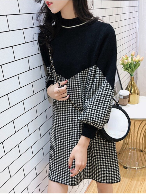 Trikotāžas kleitas ar garām piedurknēm Elegantas sieviešu kleitas ballītei 2022. gada rudens ziema, jaunas O veida kakla izgriezuma brīvi džemperi, sieviešu džemperi