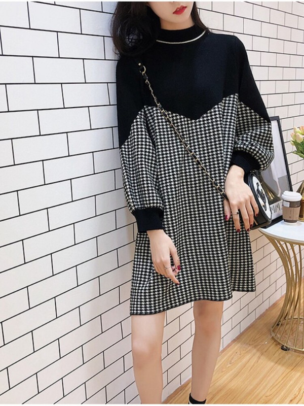 Trikotāžas kleitas ar garām piedurknēm Elegantas sieviešu kleitas ballītei 2022. gada rudens ziema, jaunas O veida kakla izgriezuma brīvi džemperi, sieviešu džemperi