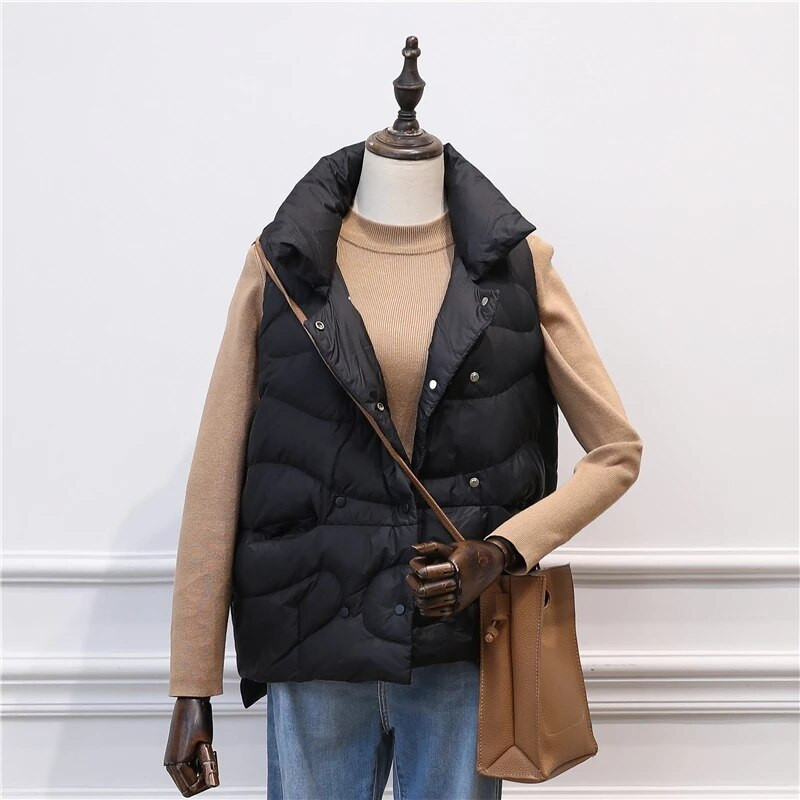 2022. gada jaunas sieviešu rudens ziemas dūnu vestes 90% balta pīļu dūnu jaka bez piedurknēm Sieviešu ikdienas īss mētelis sieviešu vestes mētelis