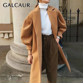 GALCAUR korejiešu modes sieviešu mēteļi, atloka apkakle ar garām piedurknēm ar augstu vidukli, salocītu, kroku, masīvu mētelis, sieviešu jaunais apģērbs 2021. g.