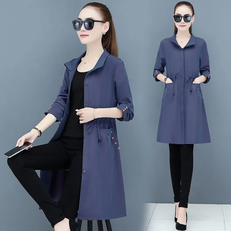 Sieviešu mētelis jauns vienrindas plāns vidēja garuma virsdrēbes Sieviešu vējjaka pavasara rudens pamata mēteļi Gabardina Mujer 5XL