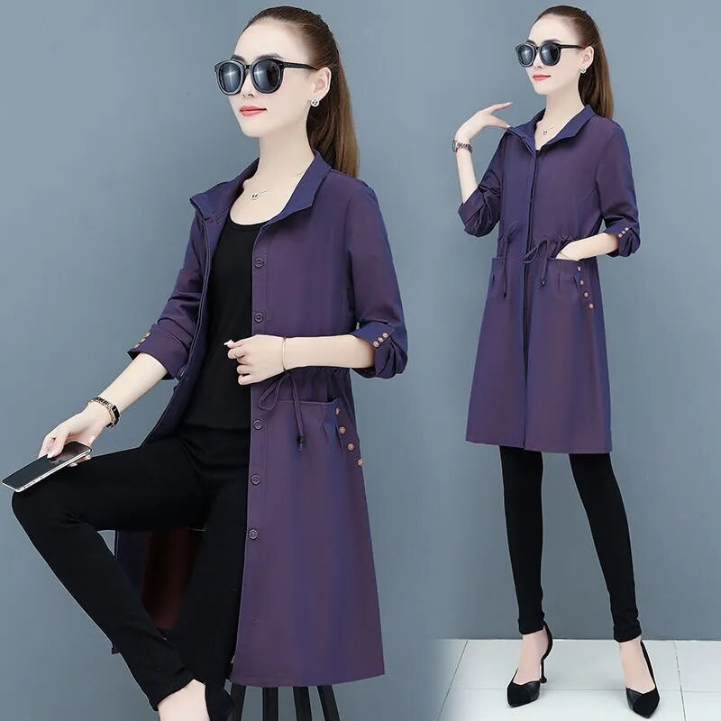 Sieviešu mētelis jauns vienrindas plāns vidēja garuma virsdrēbes Sieviešu vējjaka pavasara rudens pamata mēteļi Gabardina Mujer 5XL