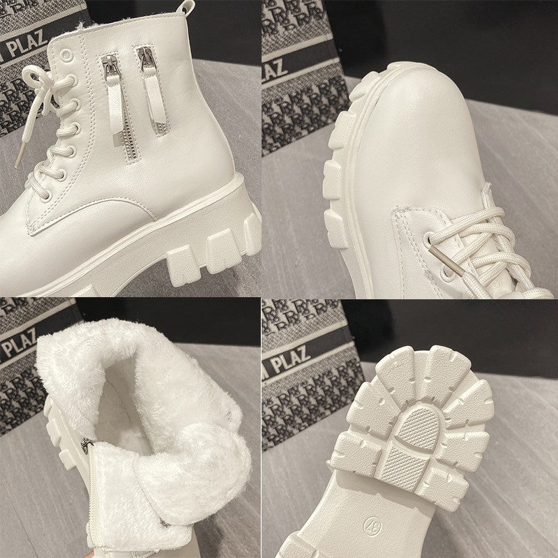 Ženske bijele gležnjače 2022. Ženske debele zimske čizme Ženske cipele Crne borbene čizme s platformom Krzneni plišani dizajner Punk Gothic
