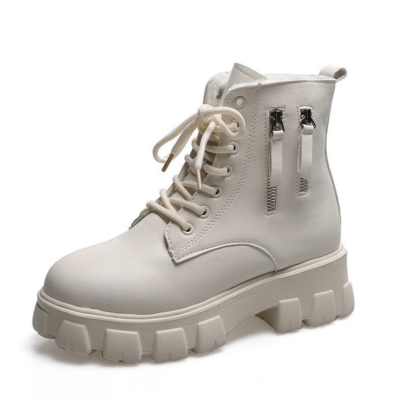 Ženske bijele gležnjače 2022. Ženske debele zimske čizme Ženske cipele Crne borbene čizme s platformom Krzneni plišani dizajner Punk Gothic