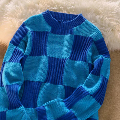 LAISIYI Biezie Džemperi Sieviešu Puloveri Y2k Apģērbi Rudens Ziemas Šaha galds Brīvi Garās Piedurknes Trikotāžas Džemperis Džemperi Sieviešu Džemperi