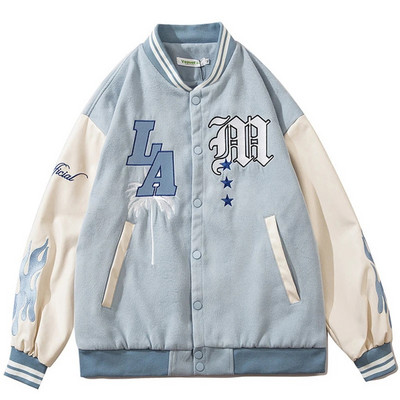 Blue Letter Embroidery Varsity jaka vīriešu beisbola jaka Hip Hop garām piedurknēm sieviešu koledžas jaka Bomber High Street Y2K mēteļi