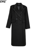 [EWQ] Augstas kvalitātes atvērtā dūriena rudens ziema 2022 jauns melns mētelis lielizmēra atloks, garš mētelis virsdrēbes sieviešu vējjaka