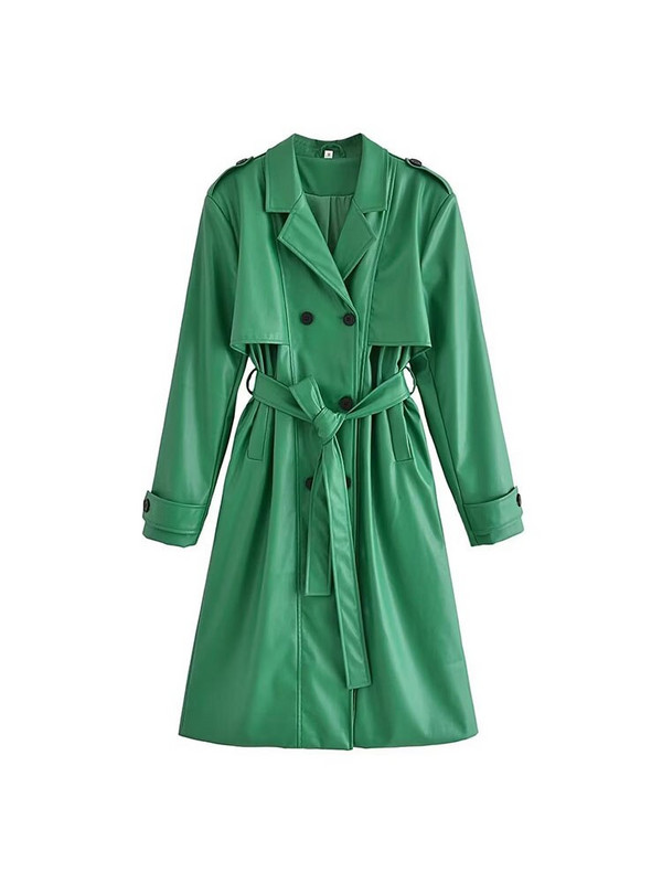 Sieviešu 2022. gada rudens, jauna modes PU mākslīgās ādas vējjaka, retro josta ar garām piedurknēm, sieviešu virsdrēbes, elegants mētelis