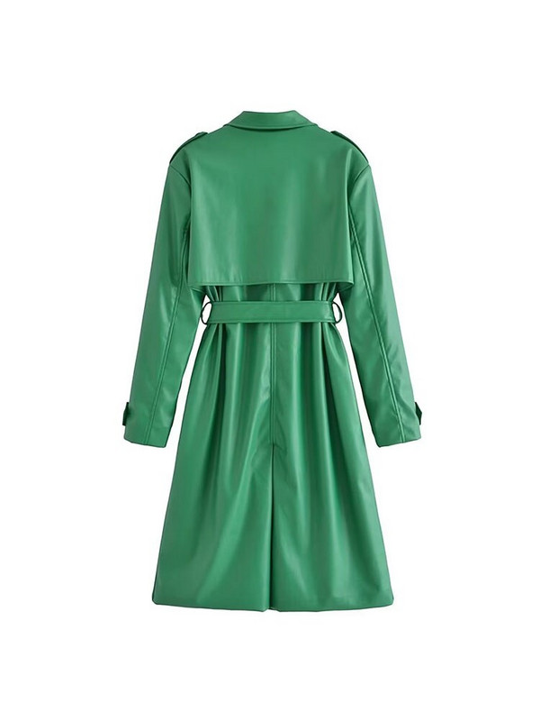 Sieviešu 2022. gada rudens, jauna modes PU mākslīgās ādas vējjaka, retro josta ar garām piedurknēm, sieviešu virsdrēbes, elegants mētelis