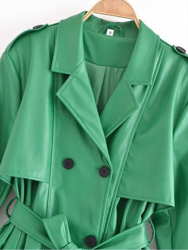 Sieviešu 2022. gada rudens, jauna modes PU mākslīgās ādas vējjaka, retro josta ar garām piedurknēm, sieviešu virsdrēbes, elegants mētelis