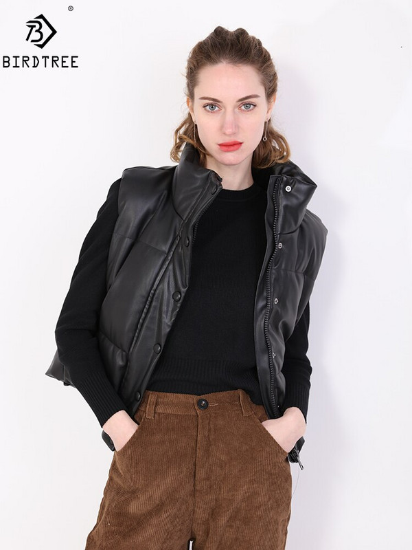 Jauns modes sieviešu melns silts mākslīgās ādas veste mētelis ikdienas jaka bez piedurknēm sieviešu kokvilnas īss ārējais apģērbs C10702Y