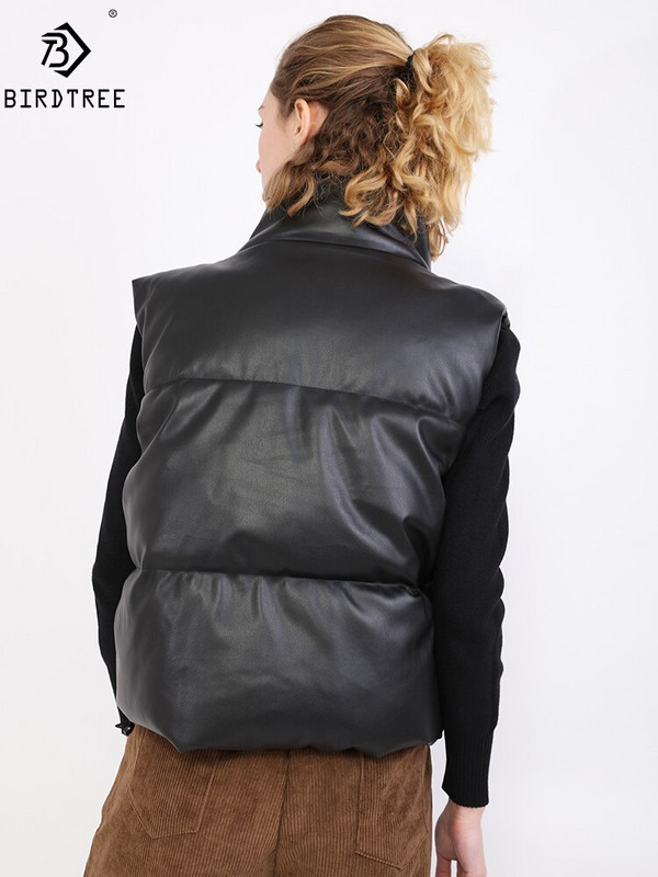 Jauns modes sieviešu melns silts mākslīgās ādas veste mētelis ikdienas jaka bez piedurknēm sieviešu kokvilnas īss ārējais apģērbs C10702Y