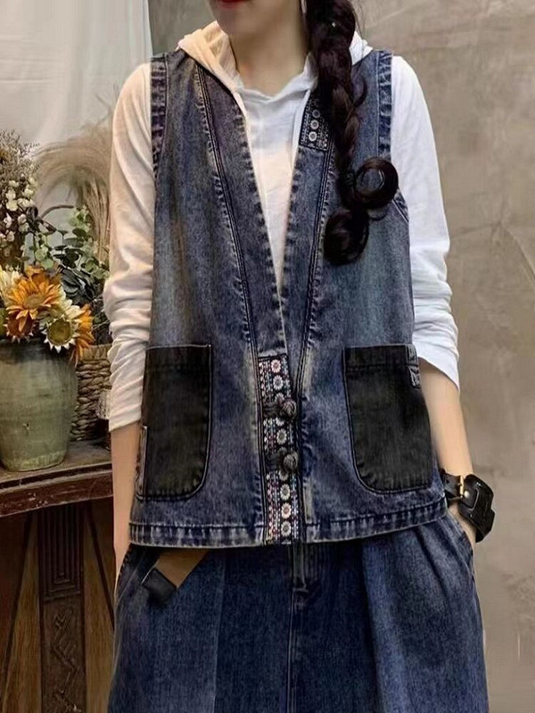 Nacionālā stila veste vintage literatūras un mākslas disku sprādzes kovboju veste sieviešu jaka bez piedurknēm Chalecos Para Mujer