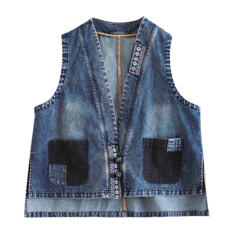 Nacionālā stila veste vintage literatūras un mākslas disku sprādzes kovboju veste sieviešu jaka bez piedurknēm Chalecos Para Mujer