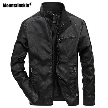 Ανδρικά δερμάτινα μπουφάν Mountainskin PU Stand Collar Παλτό Ανδρικό δερμάτινο μπουφάν μοτοσικλέτας Casual Slim Ανδρικά ρούχα μάρκας 5XL SA521