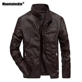 Ανδρικά δερμάτινα μπουφάν Mountainskin PU Stand Collar Παλτό Ανδρικό δερμάτινο μπουφάν μοτοσικλέτας Casual Slim Ανδρικά ρούχα μάρκας 5XL SA521