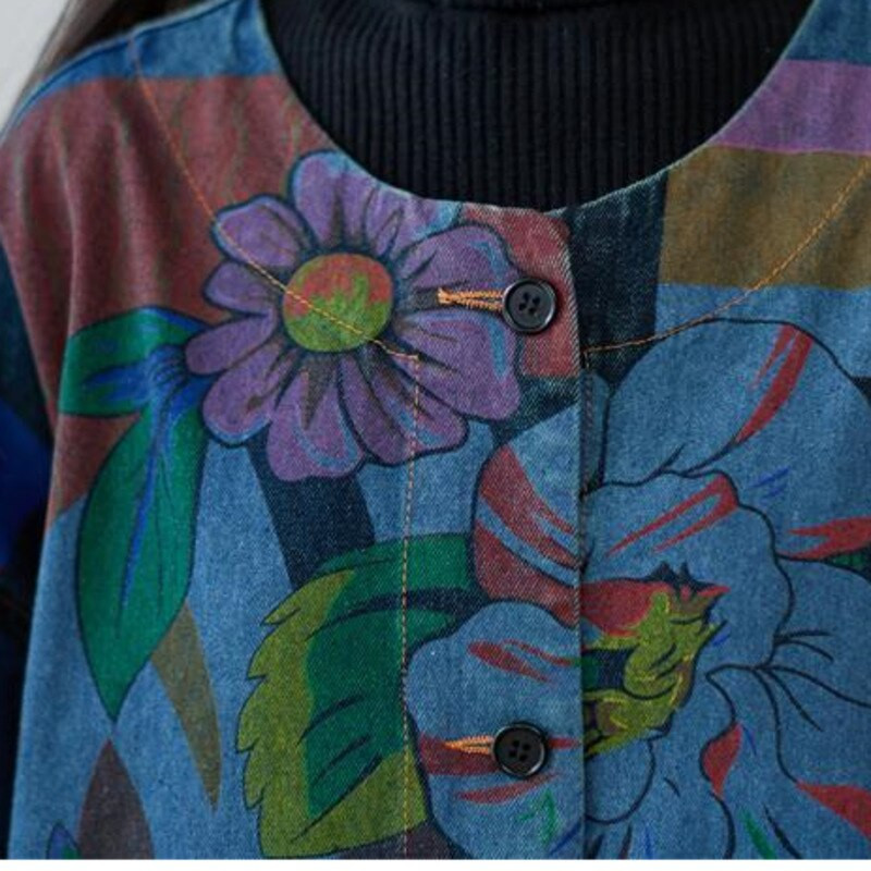 Apdrukāts kovboju mētelis sieviešu ķīniešu stila ielas apģērbs džemperis ar kapuci vējjaka brīvs garš mētelis ikdienišķs korejiešu jostasvietas džinsa mētelis