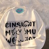 Zaķa izšuvums O kakla Džemperis Korejiešu stila brīvi džemperi Sieviešu karikatūras Jauki Kawaii Puloveri Japāņu adīšana Ziemas topi