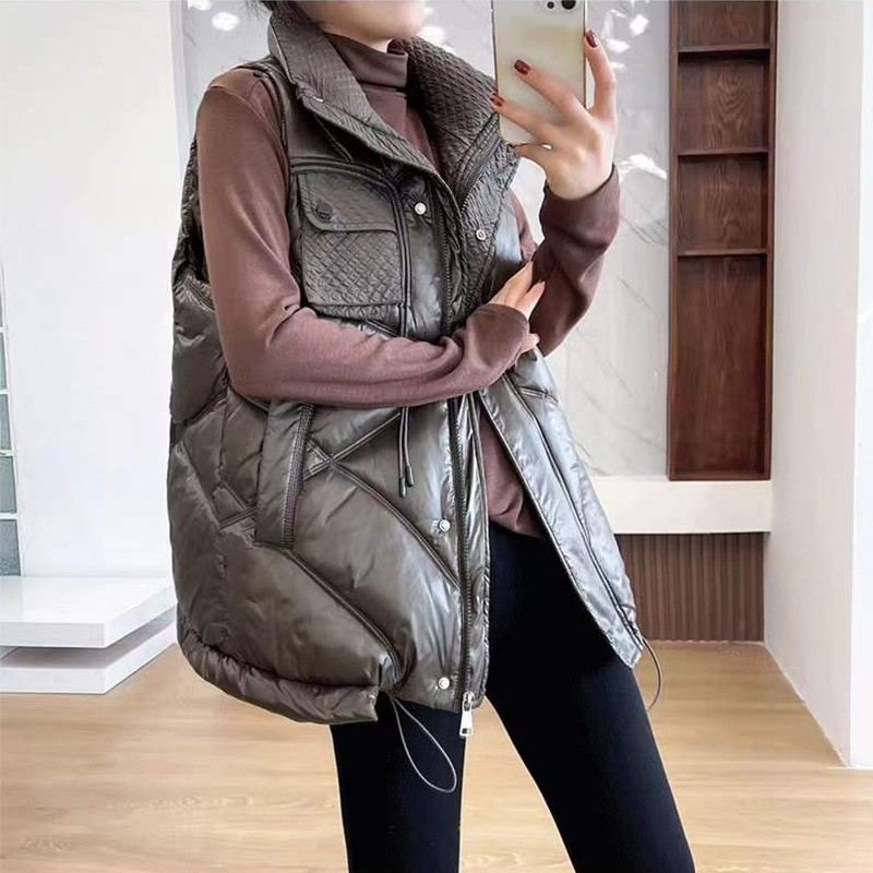 2022. gada rudens ziemas, kokvilnas polsterētas vestes, sieviešu stāva apkakle bez piedurknēm parka jaka sievietēm ikdienas silta, brīva, cieta veste