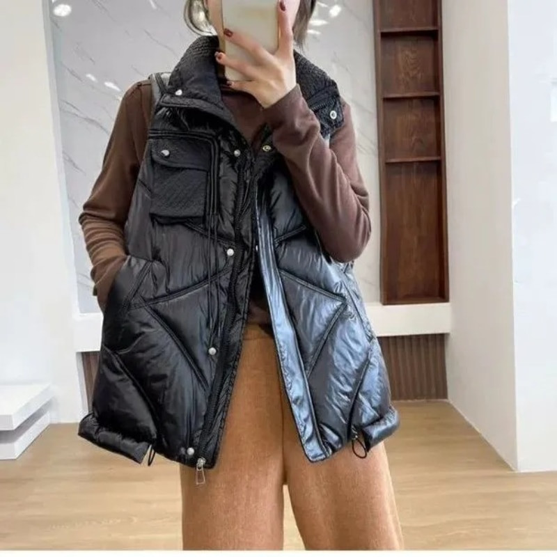 2022. gada rudens ziemas, kokvilnas polsterētas vestes, sieviešu stāva apkakle bez piedurknēm parka jaka sievietēm ikdienas silta, brīva, cieta veste