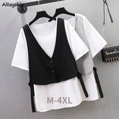 Sieviešu veste, minimālisma V-veida kakla izgriezums, brīvs, universāls Mujer M-4XL stilīgs ielas apģērbs unisex pārim, modes vasaras studentu brīvā laika pavadīšanas