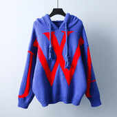 2023. gada jauns modes Klein Blue sieviešu džemperis W angļu burtu biezināts ar kapuci trikotāžas tops rudens/ziemas brīvs silts apģērbs