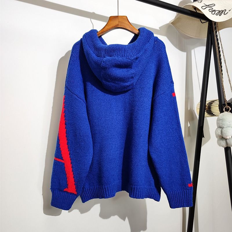 2023. gada jauns modes Klein Blue sieviešu džemperis W angļu burtu biezināts ar kapuci trikotāžas tops rudens/ziemas brīvs silts apģērbs