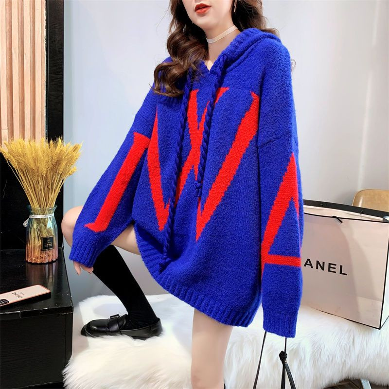 2023. gada jauns modes Klein Blue sieviešu džemperis W angļu burtu biezināts ar kapuci trikotāžas tops rudens/ziemas brīvs silts apģērbs