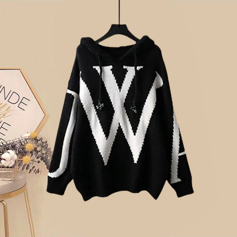 2023. gada jauns modes Klein Blue sieviešu džemperis W angļu burtu biezināts ar kapuci trikotāžas tops rudens/ziemas brīvs silts apģērbs