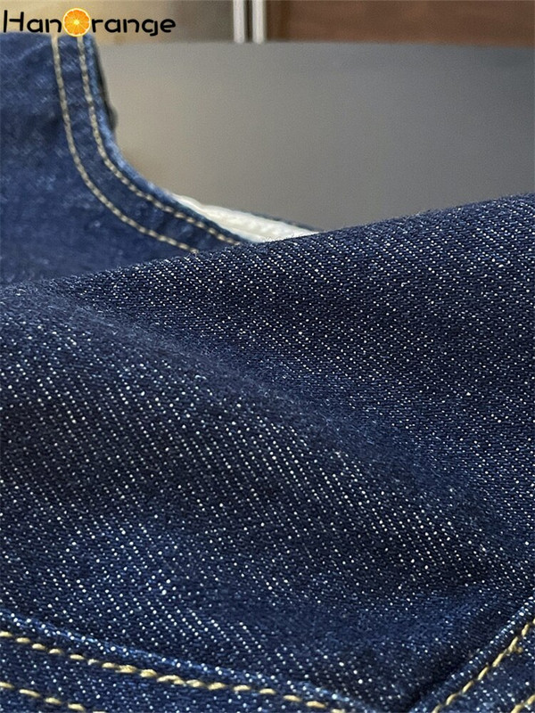 HanOrange 2022. gada pavasara modes sieviete džinsa veste Cowgirl bez apkakles, apgriezta jaka bez piedurknēm, sieviešu retro stila sieviešu apģērbi