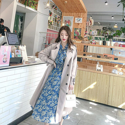 Sieviešu korejiešu versijas vējjaka, 2021. gada jauns rudens vidēja garuma mētelis sievietēm, brīvs modes mētelis, jostas mētelis