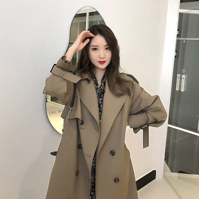 Sieviešu korejiešu versijas vējjaka, 2021. gada jauns rudens vidēja garuma mētelis sievietēm, brīvs modes mētelis, jostas mētelis