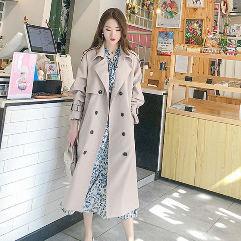 Sieviešu korejiešu versijas vējjaka, 2021. gada jauns rudens vidēja garuma mētelis sievietēm, brīvs modes mētelis, jostas mētelis