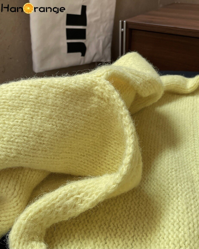 HanOrange Early Spring Ins stils, vienkāršs, moderns V veida kakla trikotāžas jakas veste, brīva bezpiedurkņu veste sievietēm