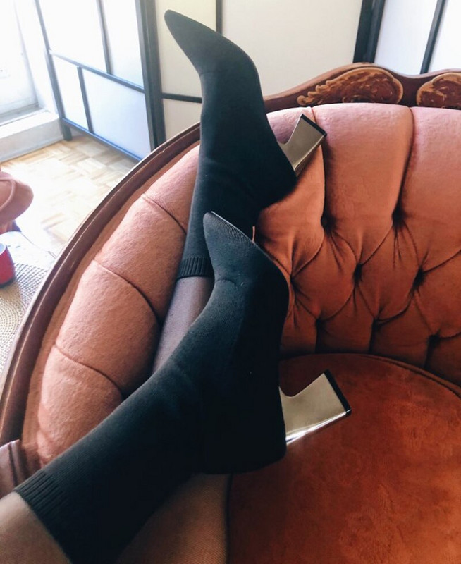 2022 Γυναικείες Stretch μπότες 7 εκ. Ψηλοτάκουνα Φετίχ Λευκή κάλτσα Μποτάκια stripper Χαμηλά μπλοκ τακούνια Ζεστά βελούδινα φθινοπωρινά χειμερινά παπούτσια