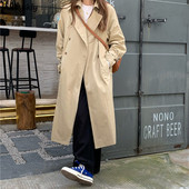 Trench Ženske duge Harajuku vjetrovke Ženske ležerne Proljeće Jesen Elegantne široke A-kroja s dvostrukim kopčanjem, korejski stilski retro