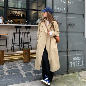 Trench Women Long Style Harajuku Windbreaker Γυναικεία Casual Άνοιξη Φθινόπωρο Κομψό χαλαρό σε γραμμή Α με διπλό στήθος Κορεάτικο κομψό ρετρό