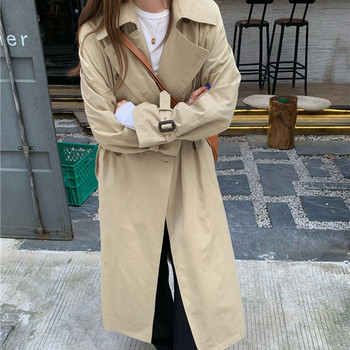 Trench Women Long Style Harajuku Windbreaker Γυναικεία Casual Άνοιξη Φθινόπωρο Κομψό χαλαρό σε γραμμή Α με διπλό στήθος Κορεάτικο κομψό ρετρό