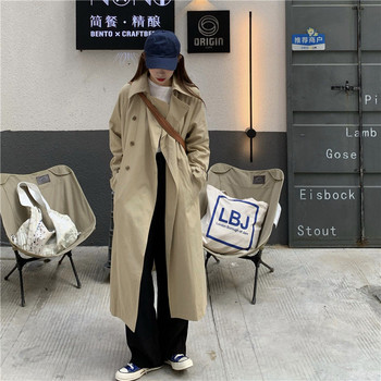 Trench Women Long Style Harajuku Windbreaker Γυναικεία Casual Άνοιξη Φθινόπωρο Κομψό χαλαρό σε γραμμή Α με διπλό στήθος Κορεάτικο κομψό ρετρό