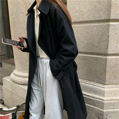 Trench Ženske duge Harajuku vjetrovke Ženske ležerne Proljeće Jesen Elegantne široke A-kroja s dvostrukim kopčanjem, korejski stilski retro