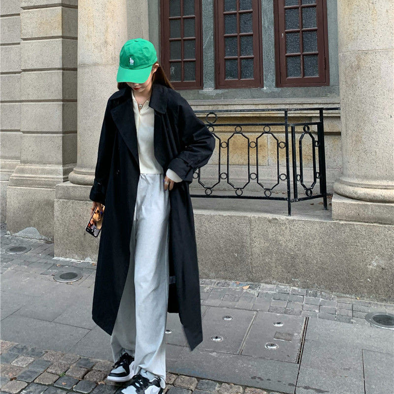 Trench Ženske duge Harajuku vjetrovke Ženske ležerne Proljeće Jesen Elegantne široke A-kroja s dvostrukim kopčanjem, korejski stilski retro