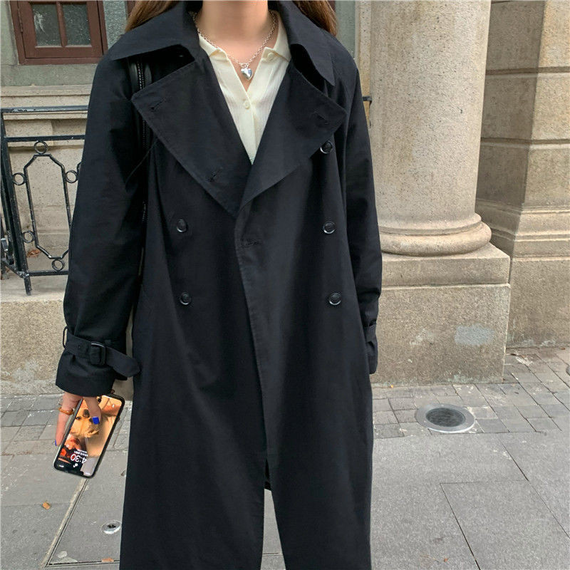Trench Ženske duge Harajuku vjetrovke Ženske ležerne Proljeće Jesen Elegantne široke A-kroja s dvostrukim kopčanjem, korejski stilski retro